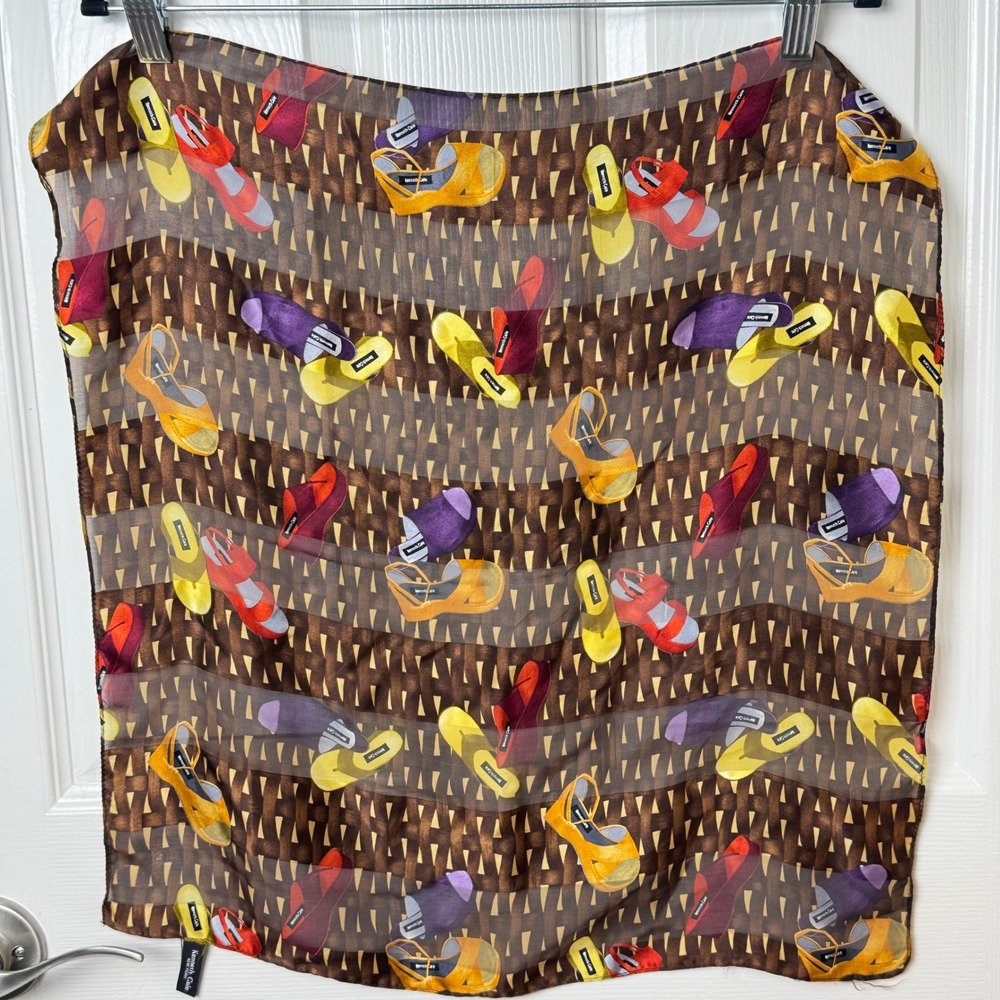 Kenneth Cole Scarf Women Brown Shoe Print Silk Square‎ Accessory